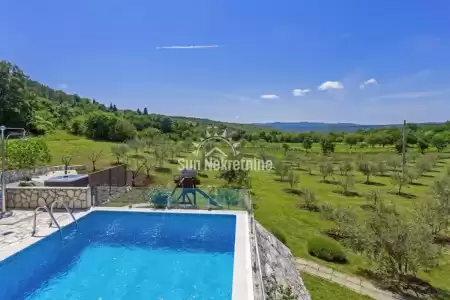 LABIN, ISTRIEN, SCHÖNES MODERNES HAUS MIT POOL UND OLIVENBAUM